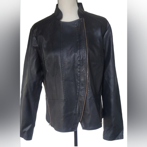Tanming XL back faux‎ leather moto zipper lined jacket - Picture 1 of 12